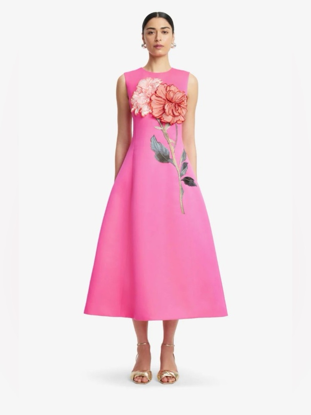 LEO LIN Cleo Pink Floral Appliqué Embroidery A-Line Midi Dress AU8/US4 NWOT